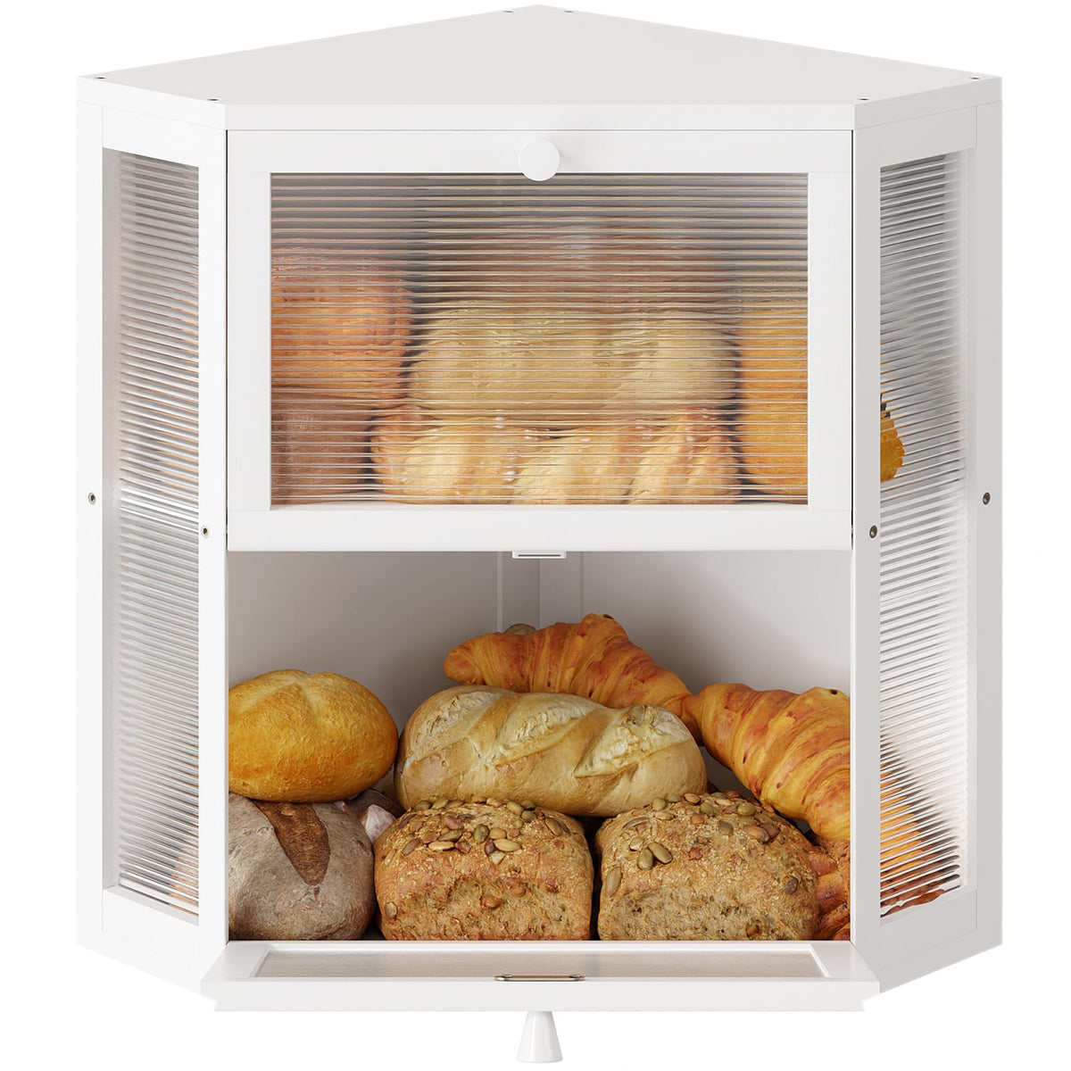 Double Layer Corner Bread Box for Kitchen Countertop with 2 Doors