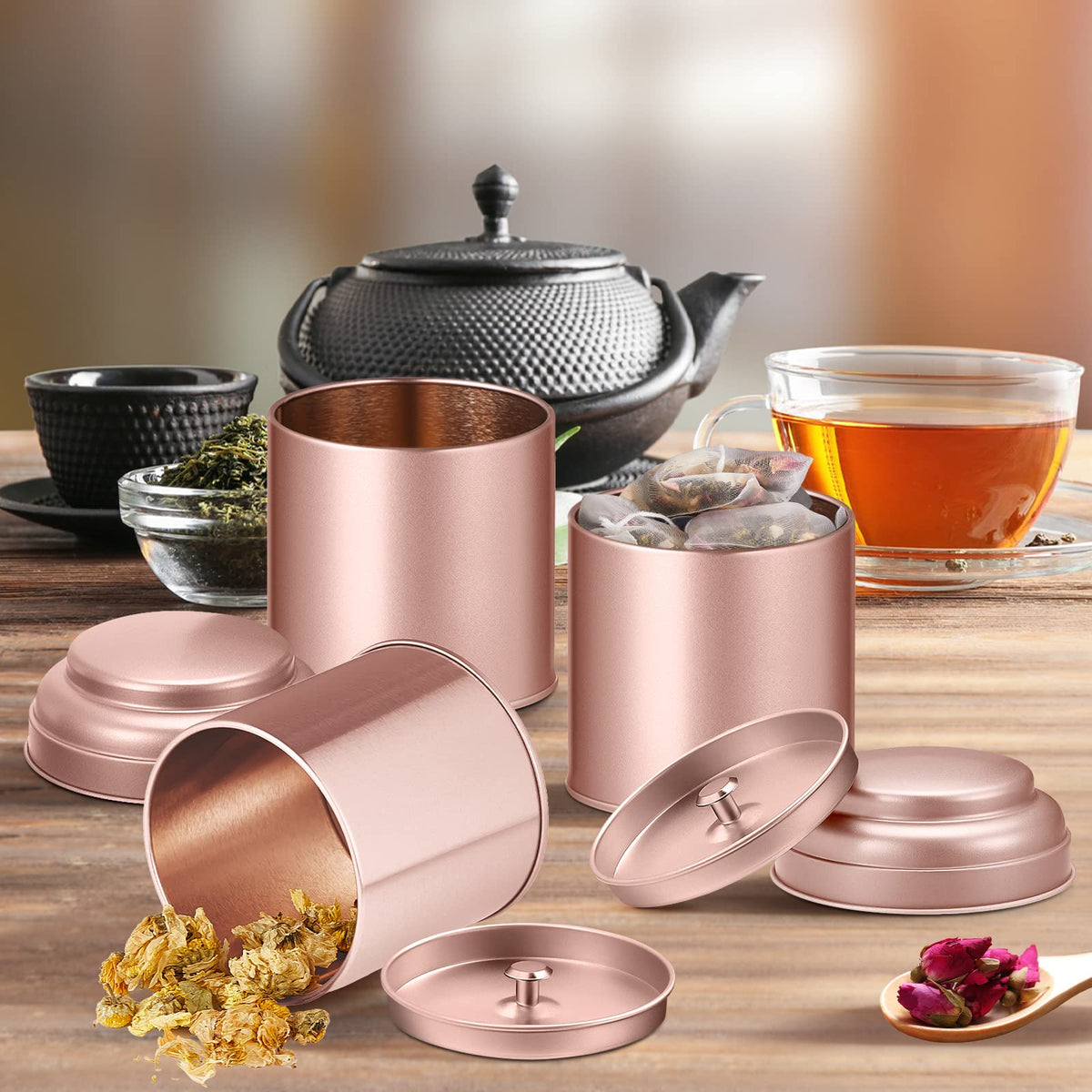 12 Pcs Tea Tin Canister with Airtight Double Lids Round Tin Can Box Small Kitchen Tea Canister Loose Leaf Storage Containers for Loose Bags Coffee Sugar Candy Spices