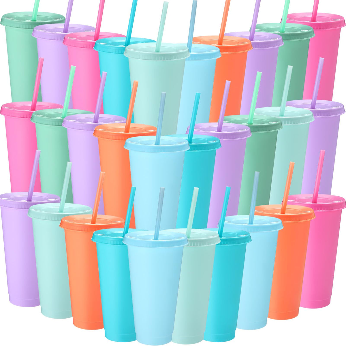 30 Pack Plastic Cups with Lids Straws (30 Count)