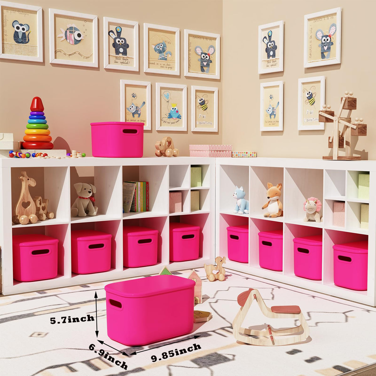 6 Pack Pink Storage Bins with Lids Stackable Storage Container for Organizing (6 Count)