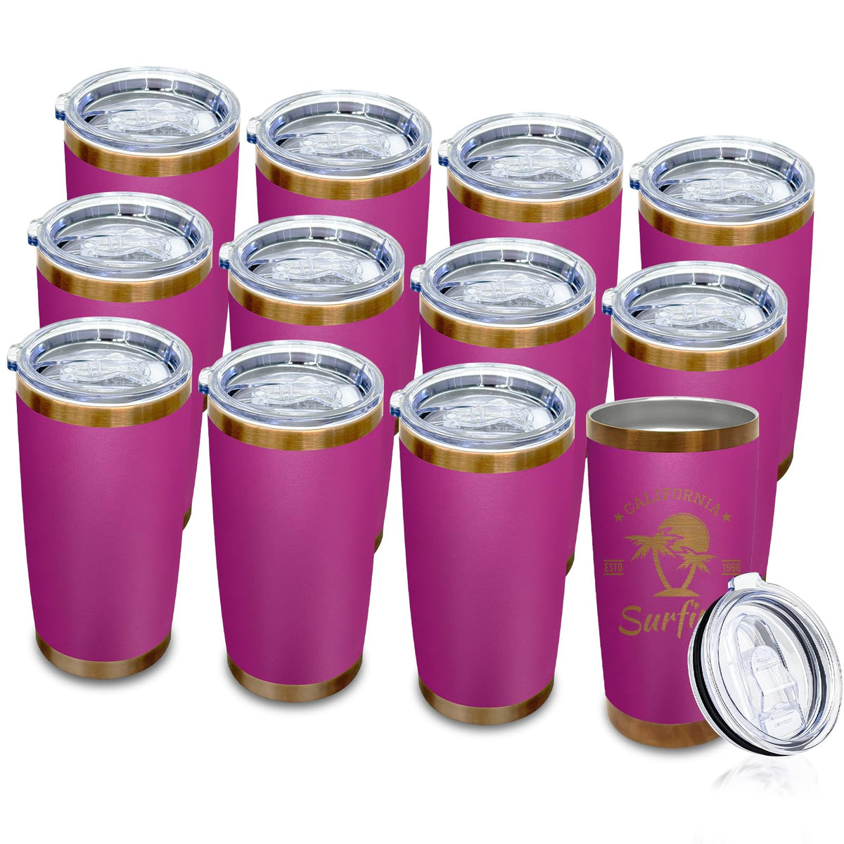20 oz Insulated Tumblers Bulk With Lid and Straw Plum (12 Count)