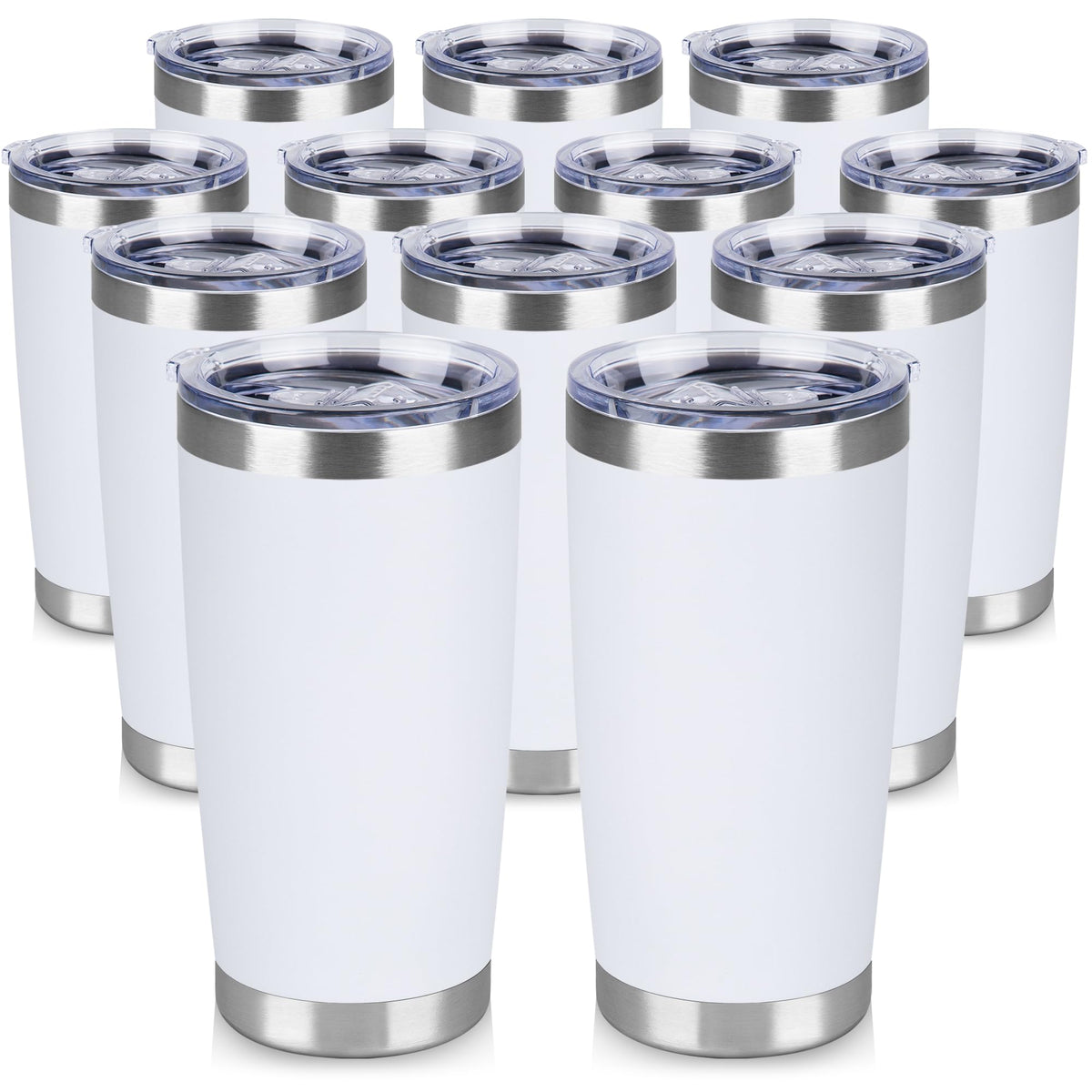 20 oz Tumbler Stainless Steel Tumblers Bulk with Lid Double Wall Insulated Coffee Tumbler Cups for Hot & Cold Drinks Powder Coated Travel Coffee Tumbler Mug Metal (12 Count)