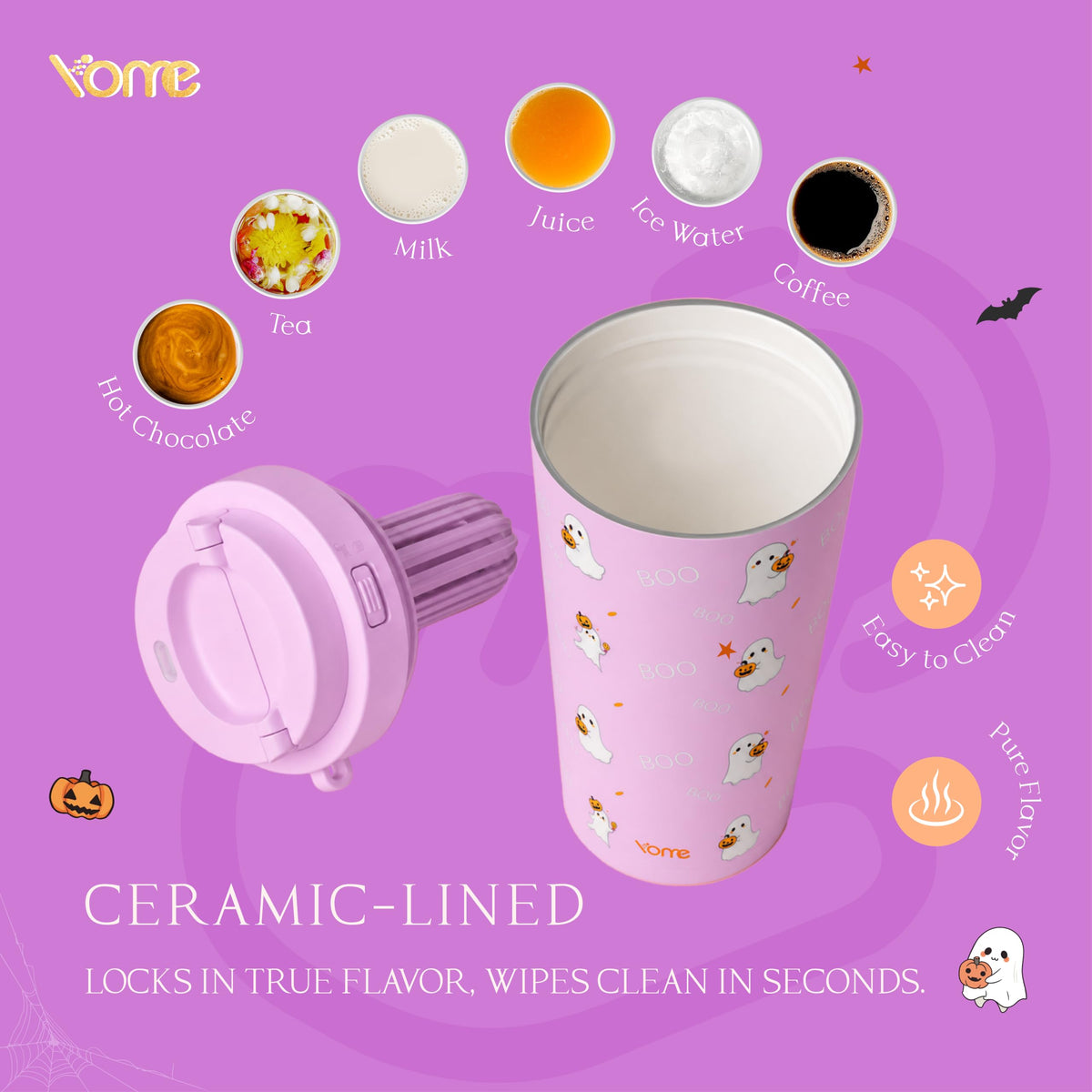 17oz Halloween Ceramic Lined Insulated Coffee Mug with Infuser for Women