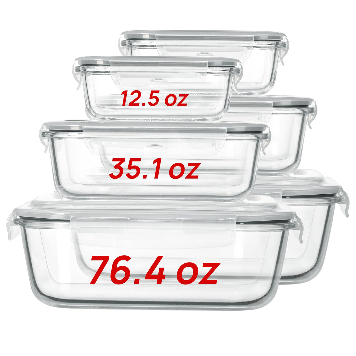 2.26L 76oz Extra Large Glass Food Storage Containers with Lids (6 Count)