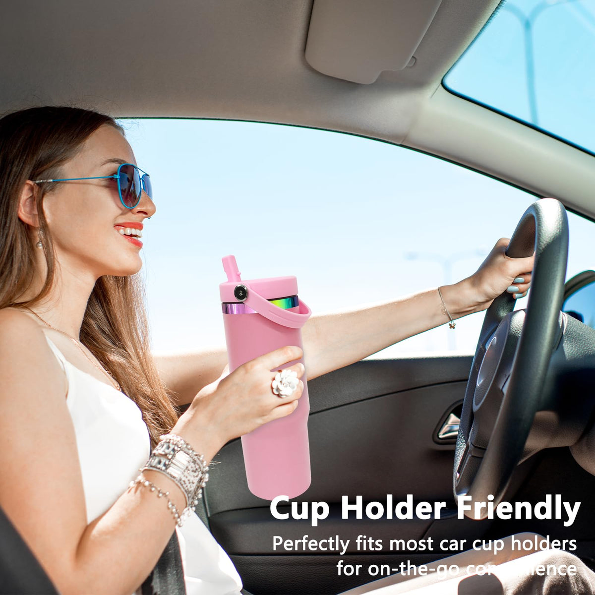 30 oz Tumbler Bulk with Top Handle and Flip Straw Pink (8 Count)