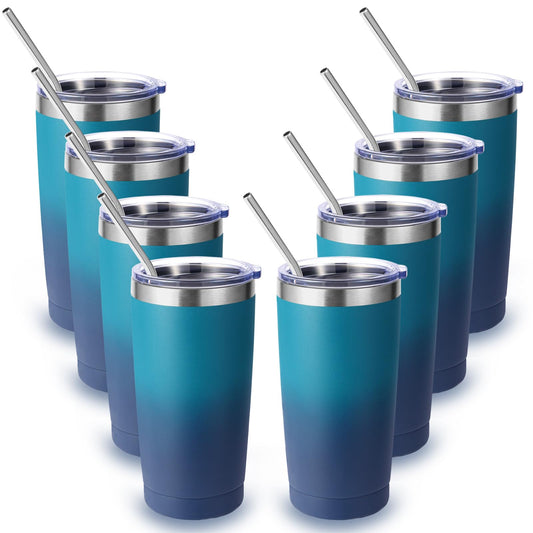20oz Stainless Steel Tumbler with Lid and Straw Bulk 8 Pack (8 Count)