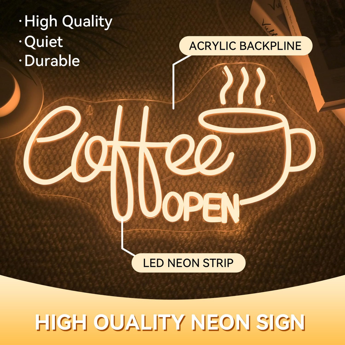 Coffee Open Neon Sign Dimmable LED Night Light Decoration for Cafe Station