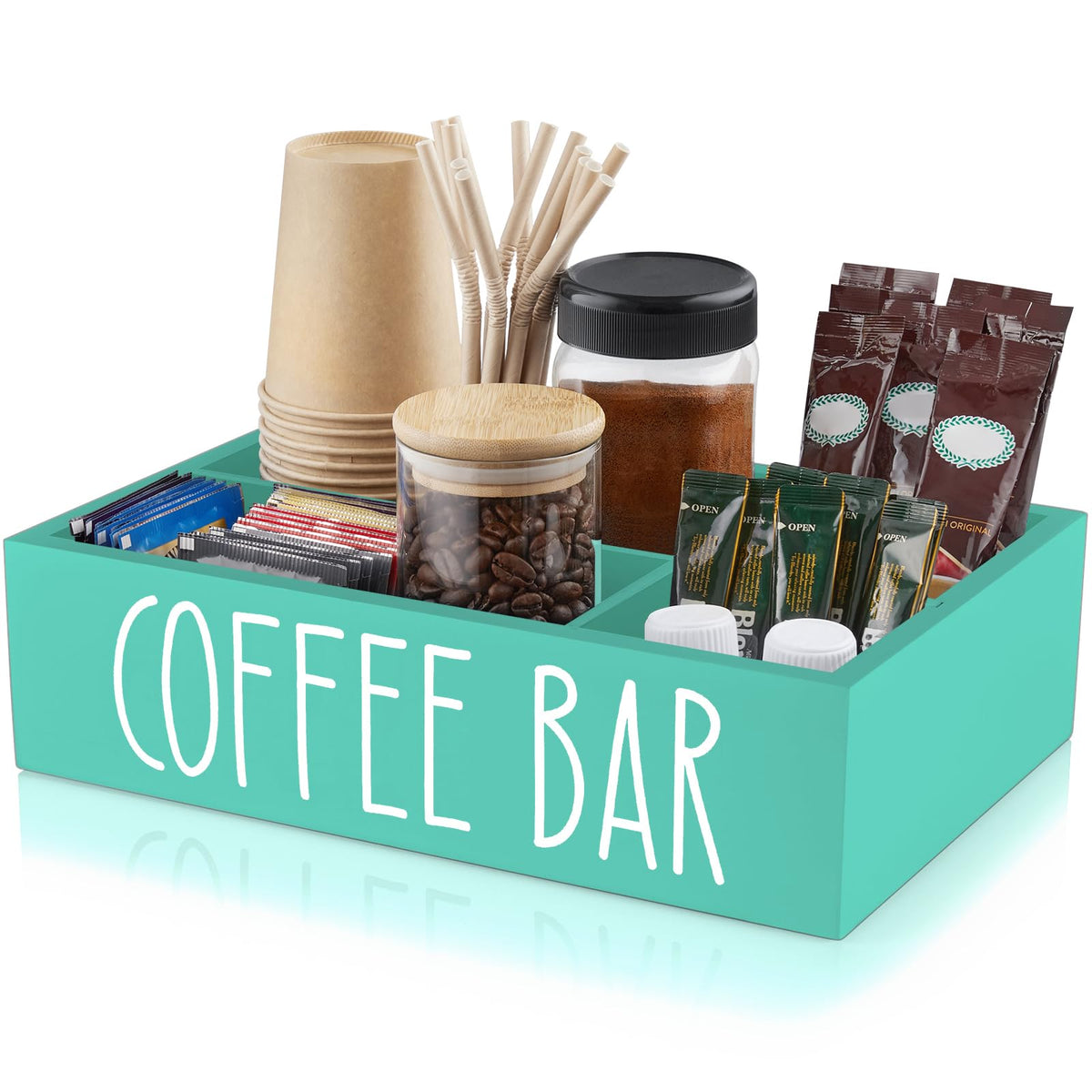 Turquoise Coffee Station Organizer with Removable Dividers
