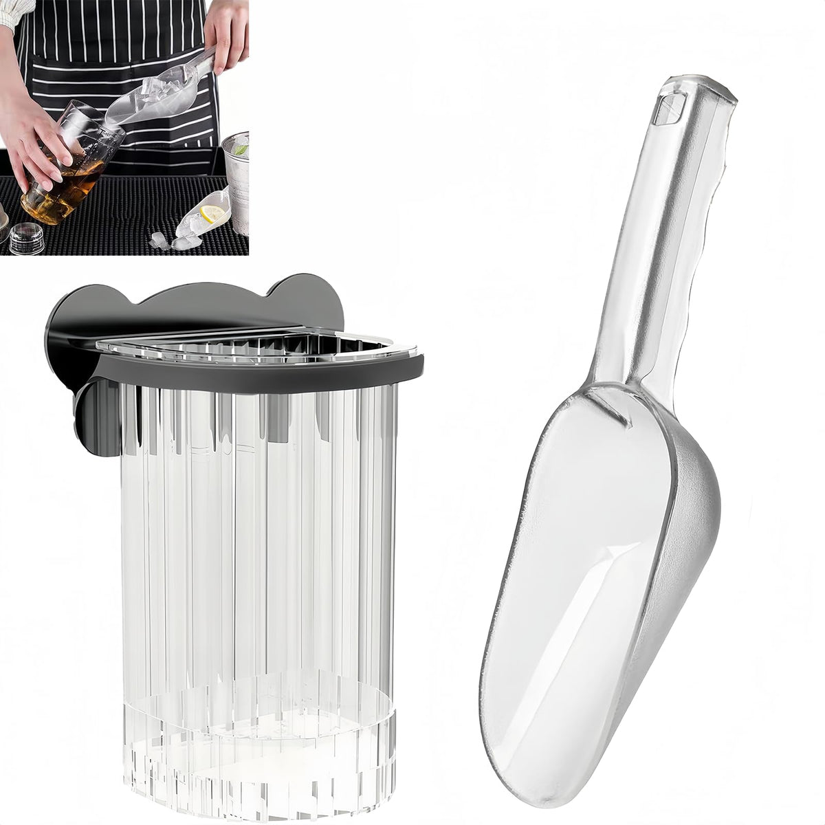Plastic Ice Scoop with Holder for Freezer Countertop Ice Machine (2 Count)