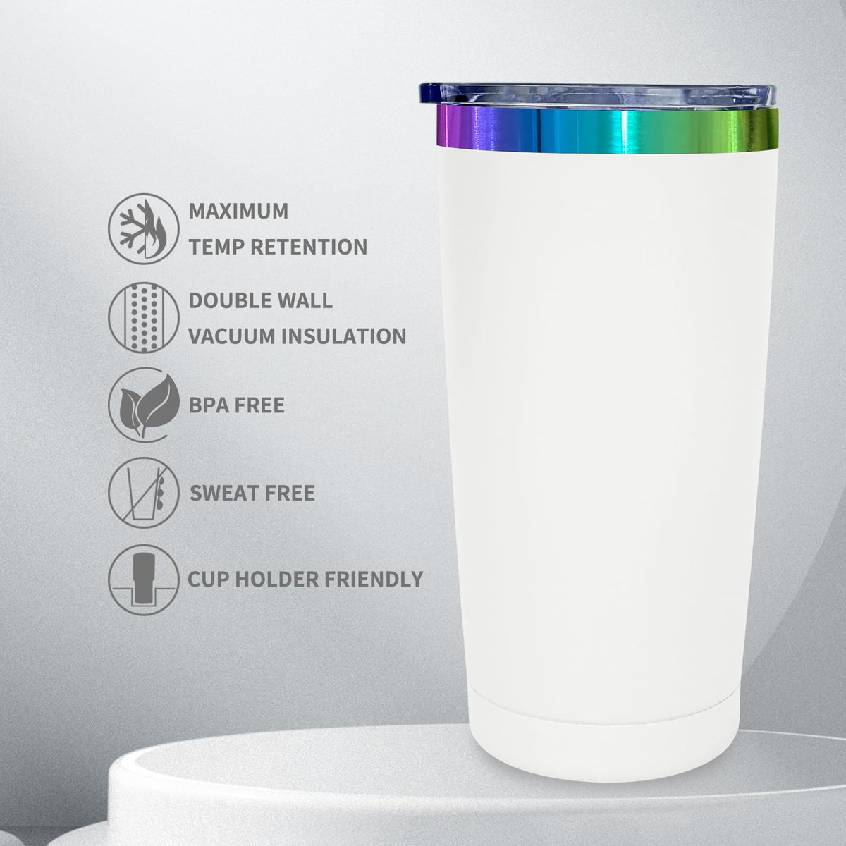 20 oz Insulated Tumblers Bulk With Lid Straw Rainbow Plated White (12 Count)