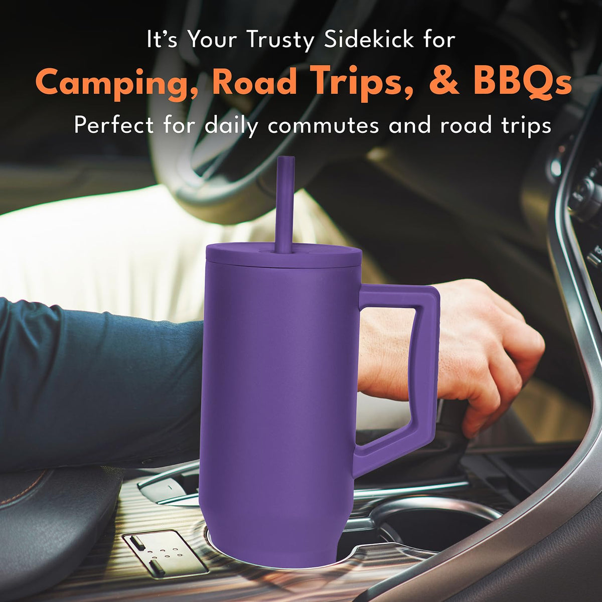 Spill Proof 40oz Insulated Tumbler with Handle & Straw Travel Mug