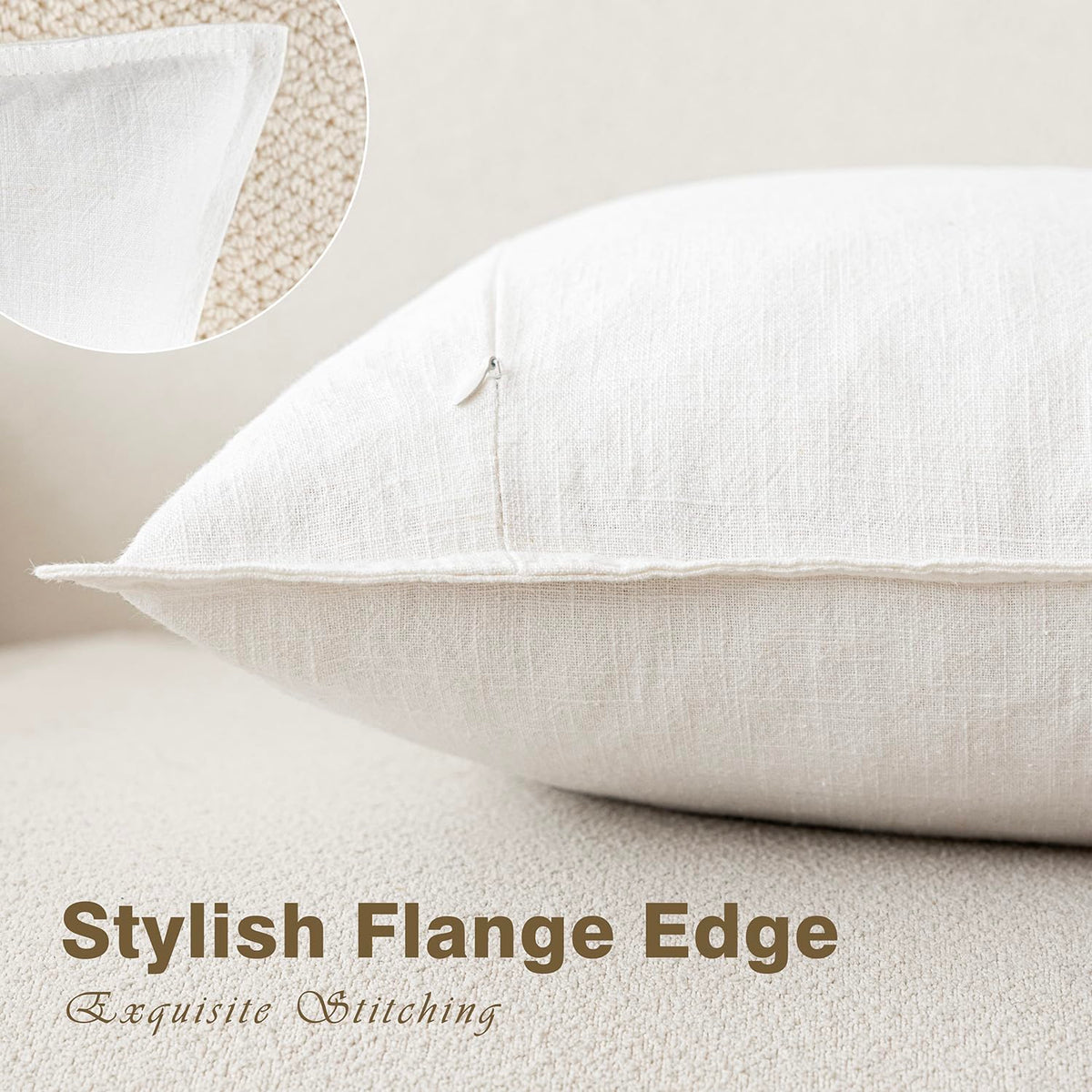 Pack of 2 Decorative Linen Soild Throw Pillow Covers Soft Accent Cushion Case Boho Farmhouse Neutral Pillowcase for Couch Sofa Bed Living Room Home Decor 22 x 22 Inch Cream White (2 Count)