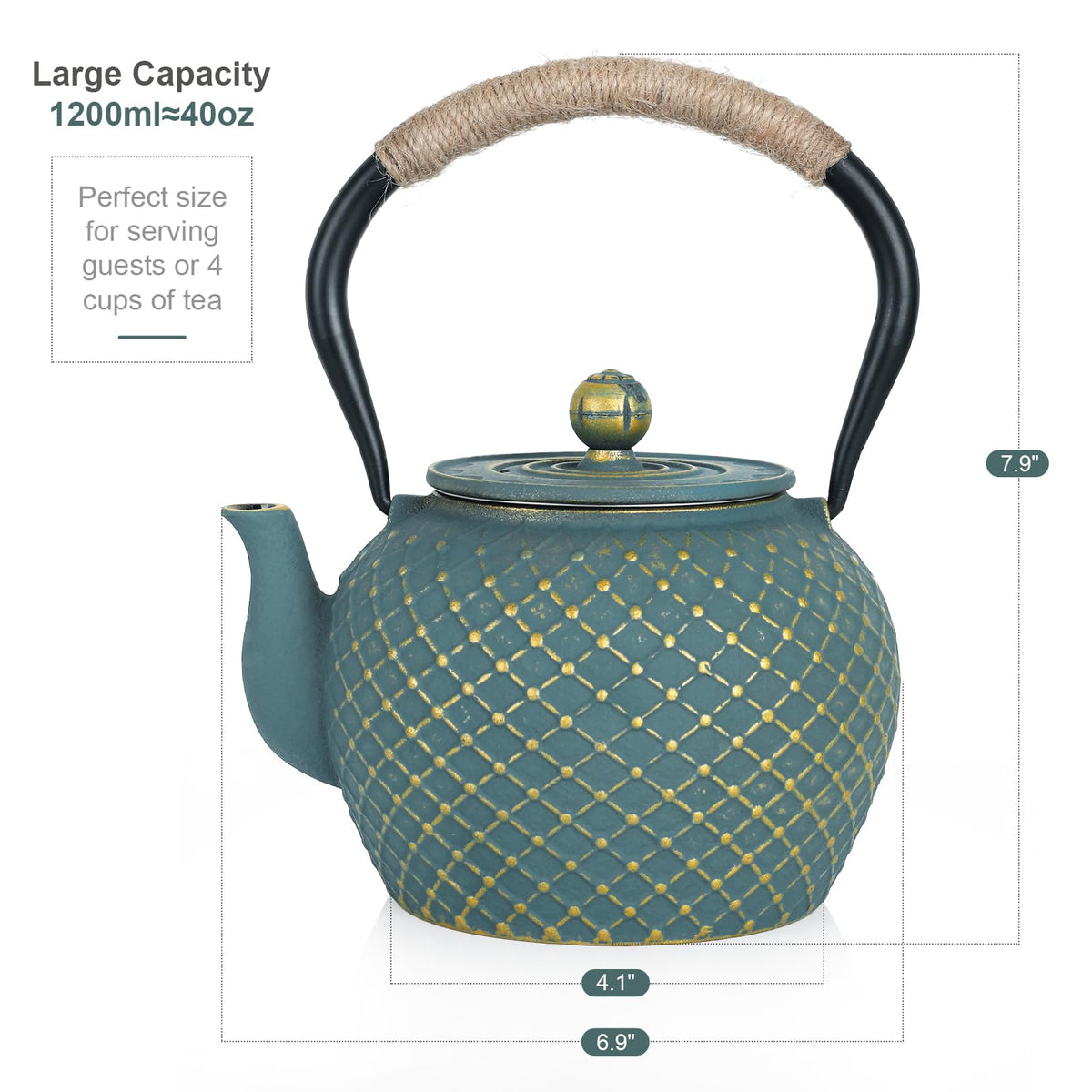 Cast Iron Teapot for Stove Top with Stainless Steel Infuser