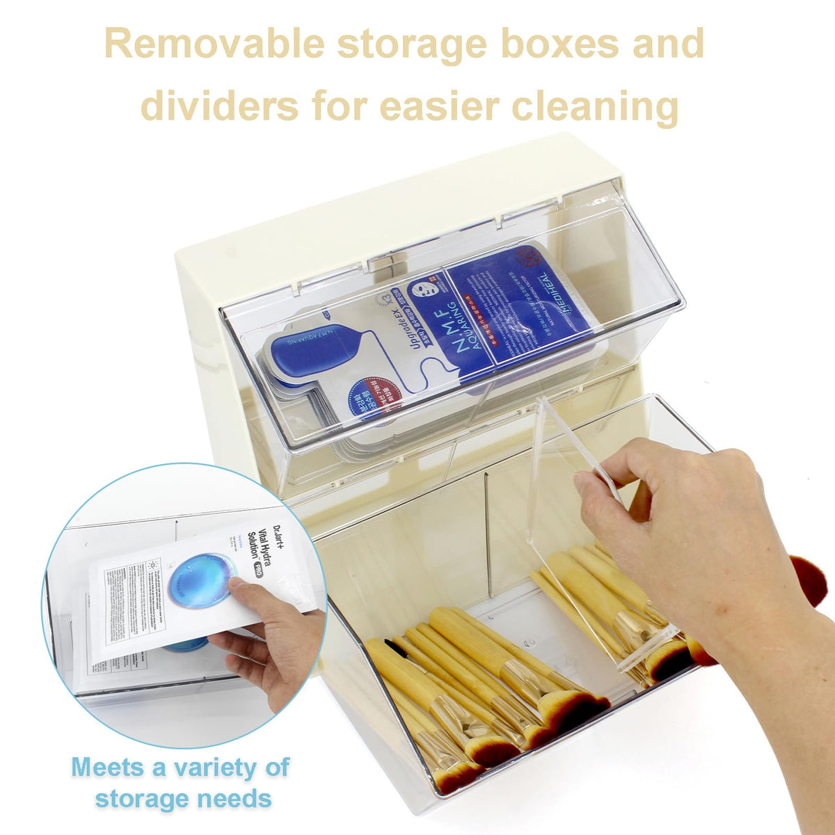Creamer Holder Plastic Tea Bag Organizer with Lid Large Capacity K Cup Countertop Organizer Versatile Desk Storage Station for Capsule Suger Pods Face Mask Cream