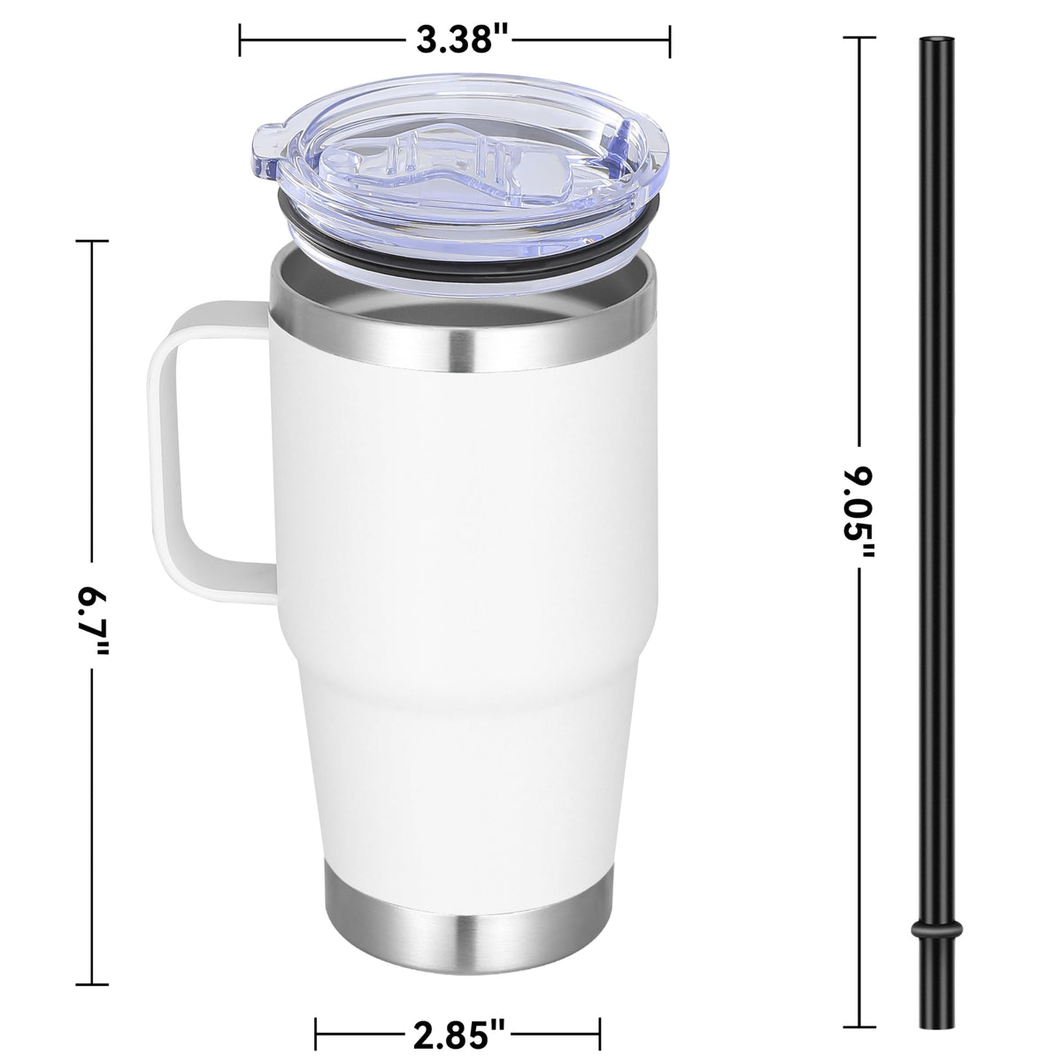 20 oz Stainless Steel Tumbler with Handle Bulk Metal Insulated Tumblers Travel Coffee Mug with Handle Double Wall Tumbler Cup with Lid and Straw (12 Count)