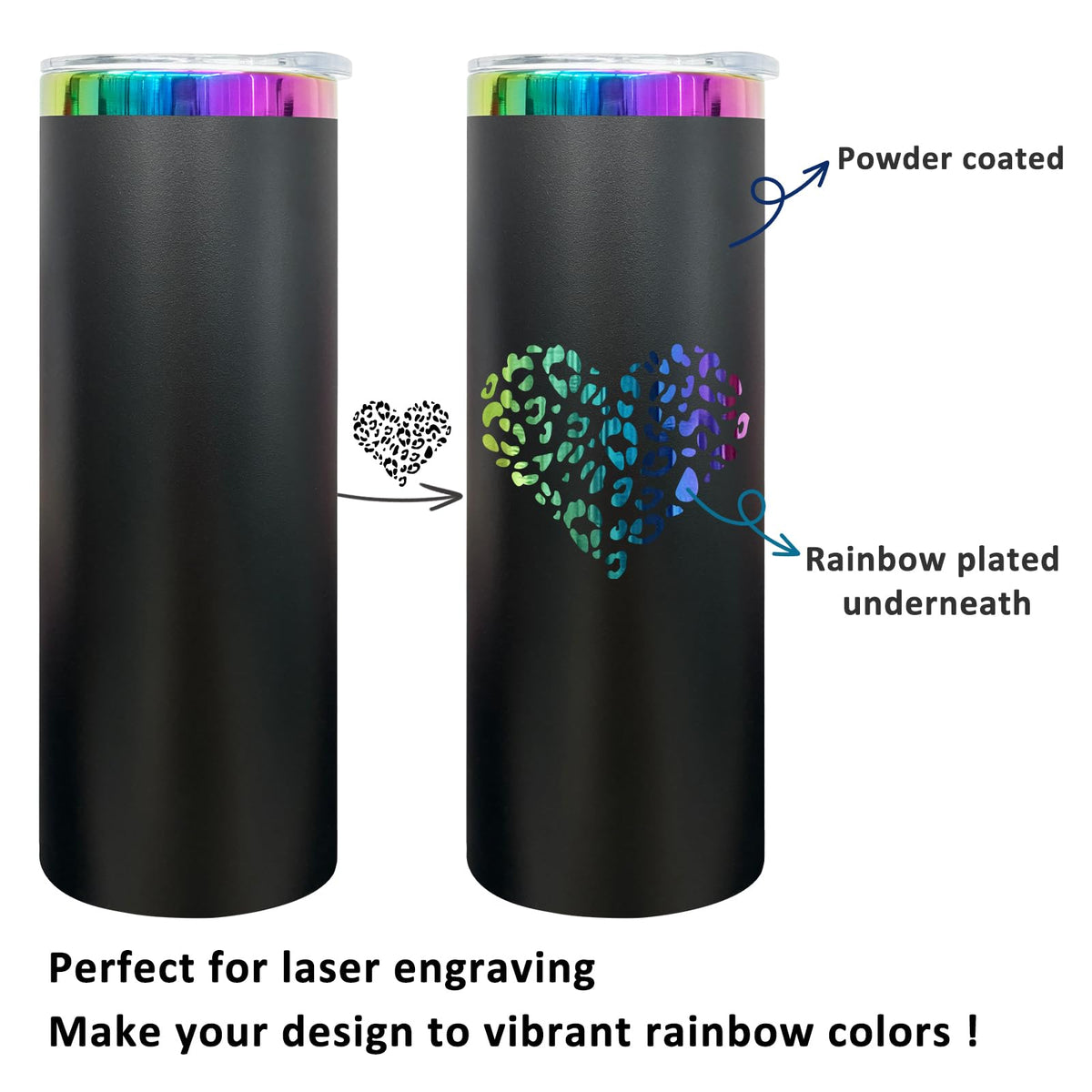 20 oz Skinny Tumblers Bulk With Lid and Straw Black (8 Count)