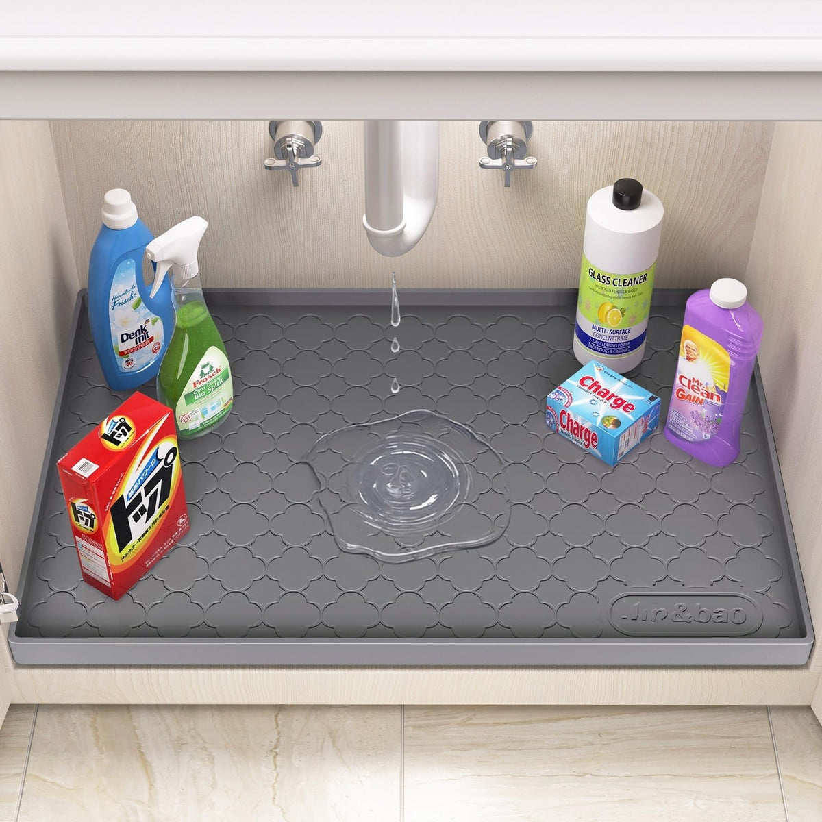 Under Sink Mat 25" x 22" Waterproof Silicone Cabinet Kitchen Liner