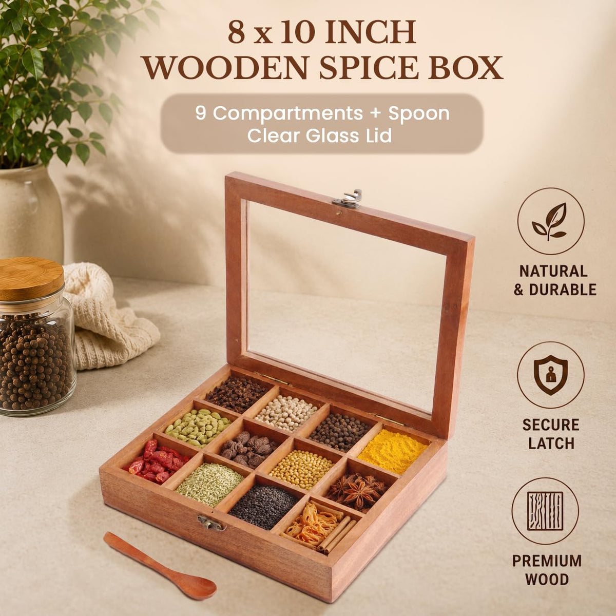 Wooden Spice Box 10x8 Inch