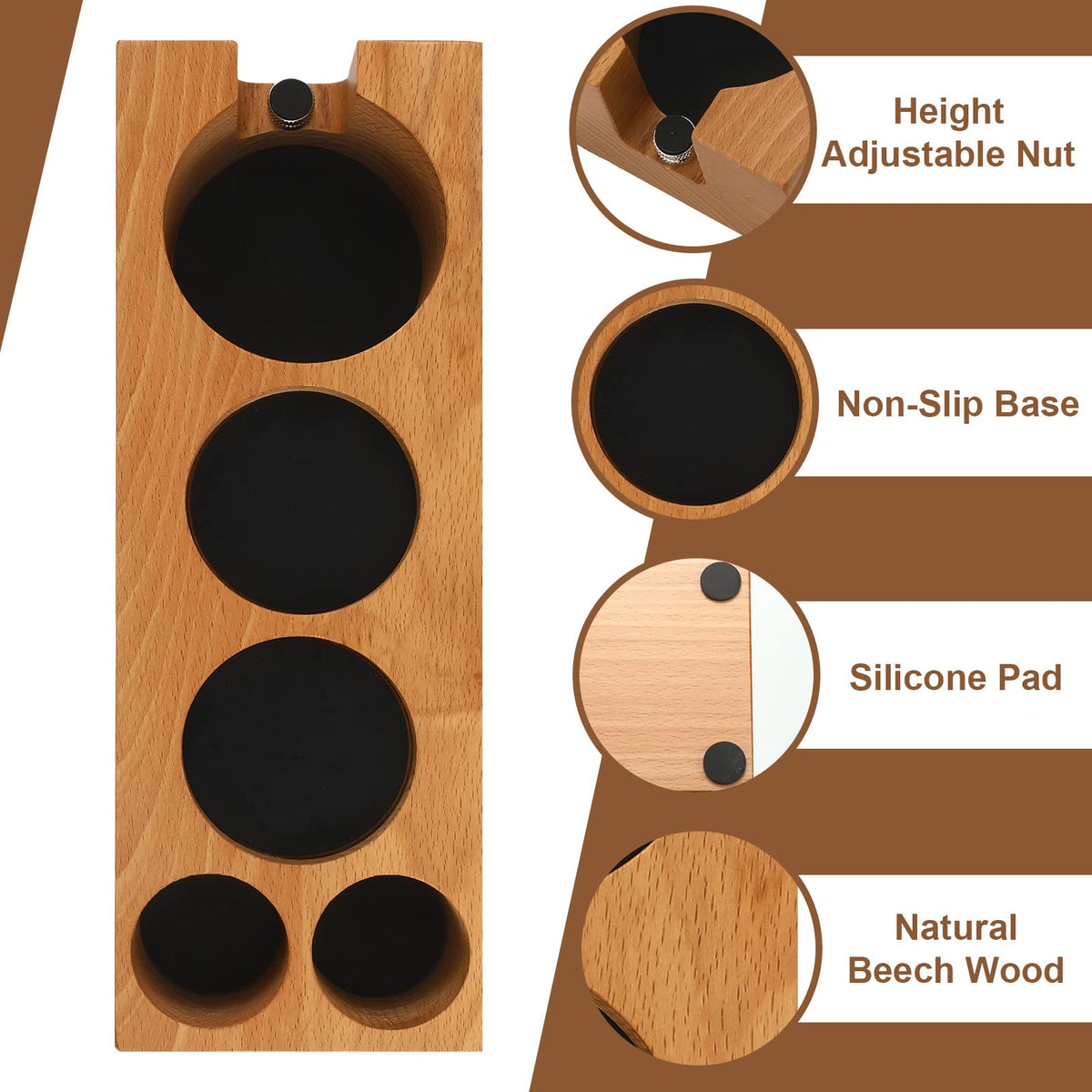 5 Pack 54 mm Espresso Accessories Kit Wooden Tamper Station Coffee Distributor Stirrer Tamping Mat with Brush