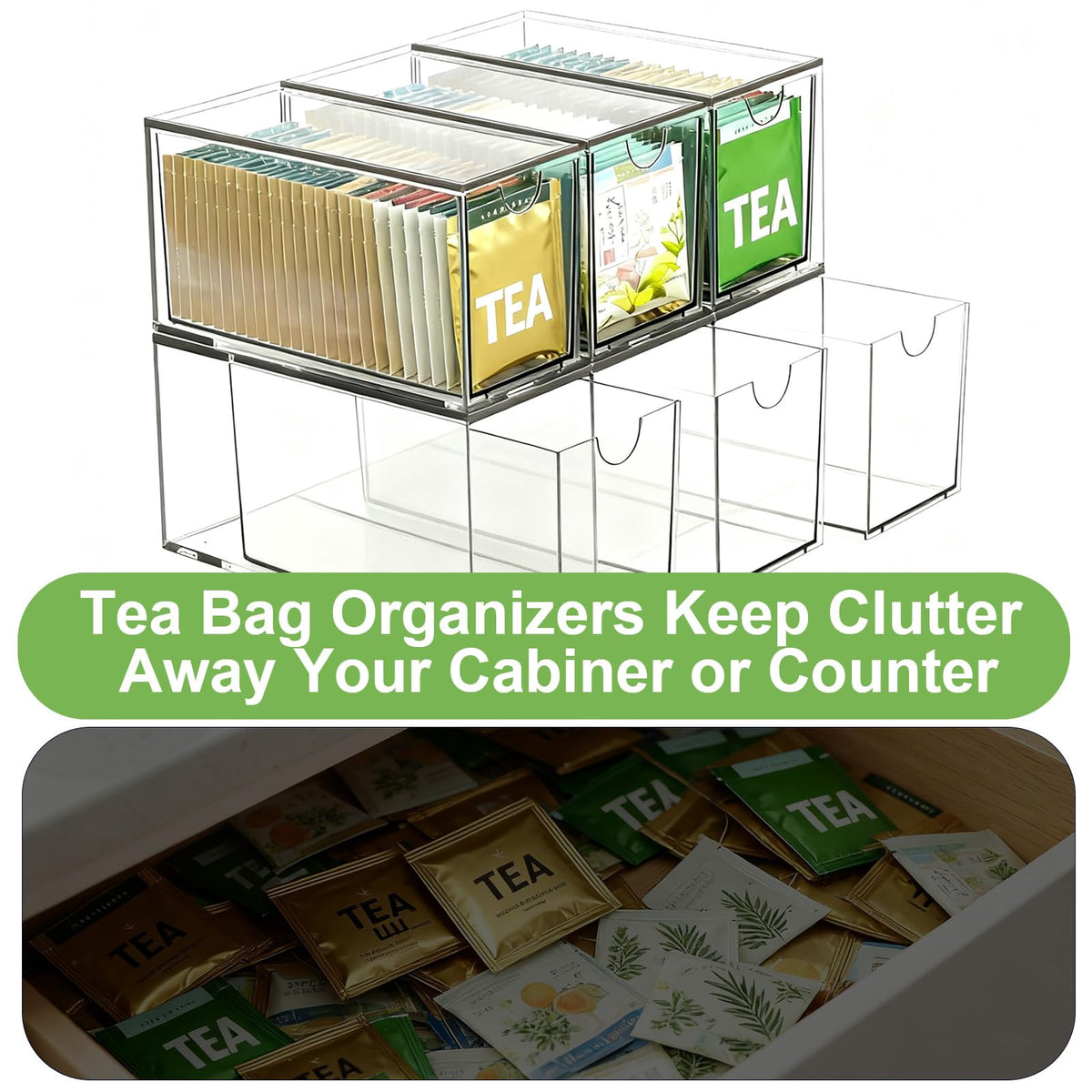 2 Pack Stackable Tea Bag Storage Organizer Drawers (2 Count)