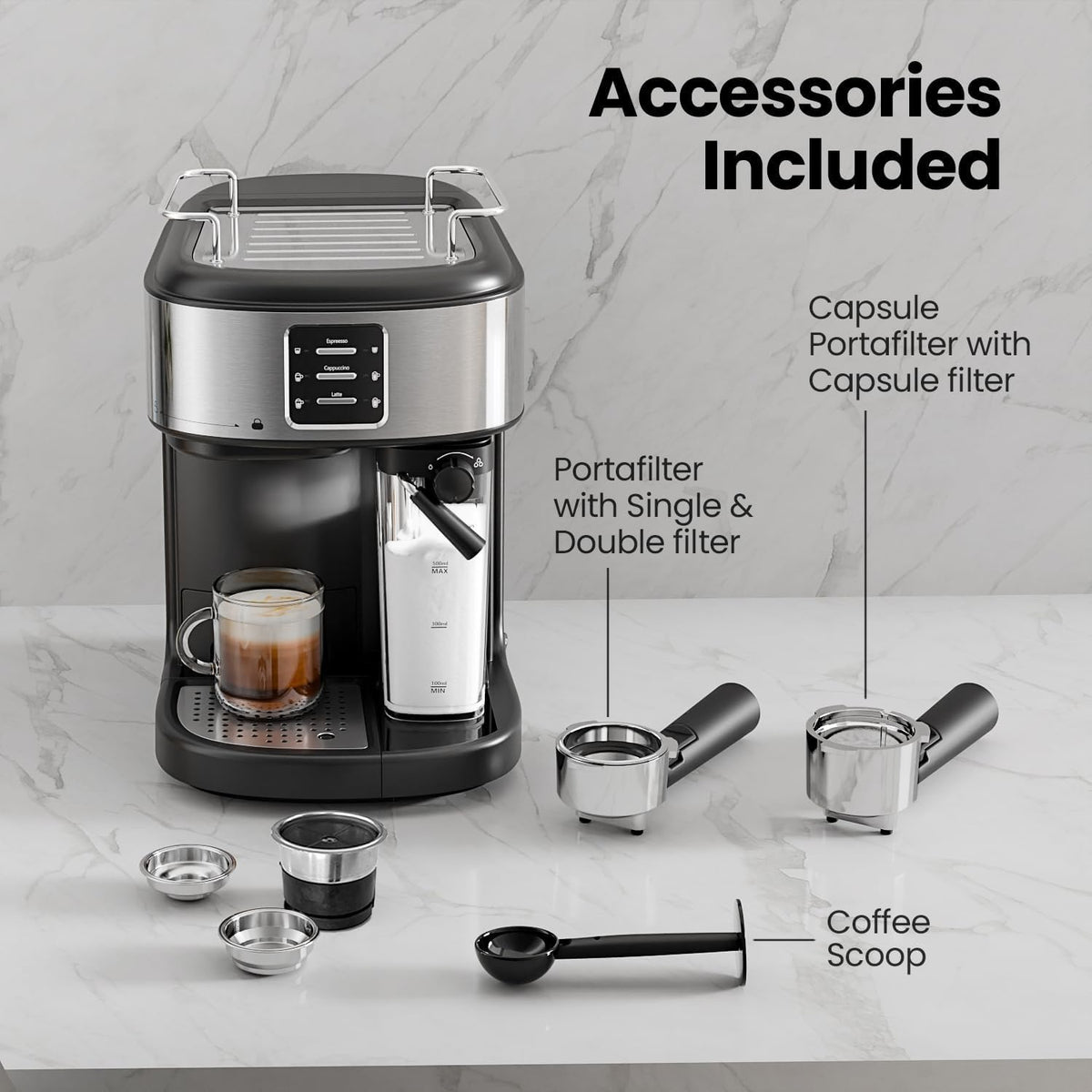 20 Bar Professional Compact Espresso Cappuccino Machine with Auto Milk Frother
