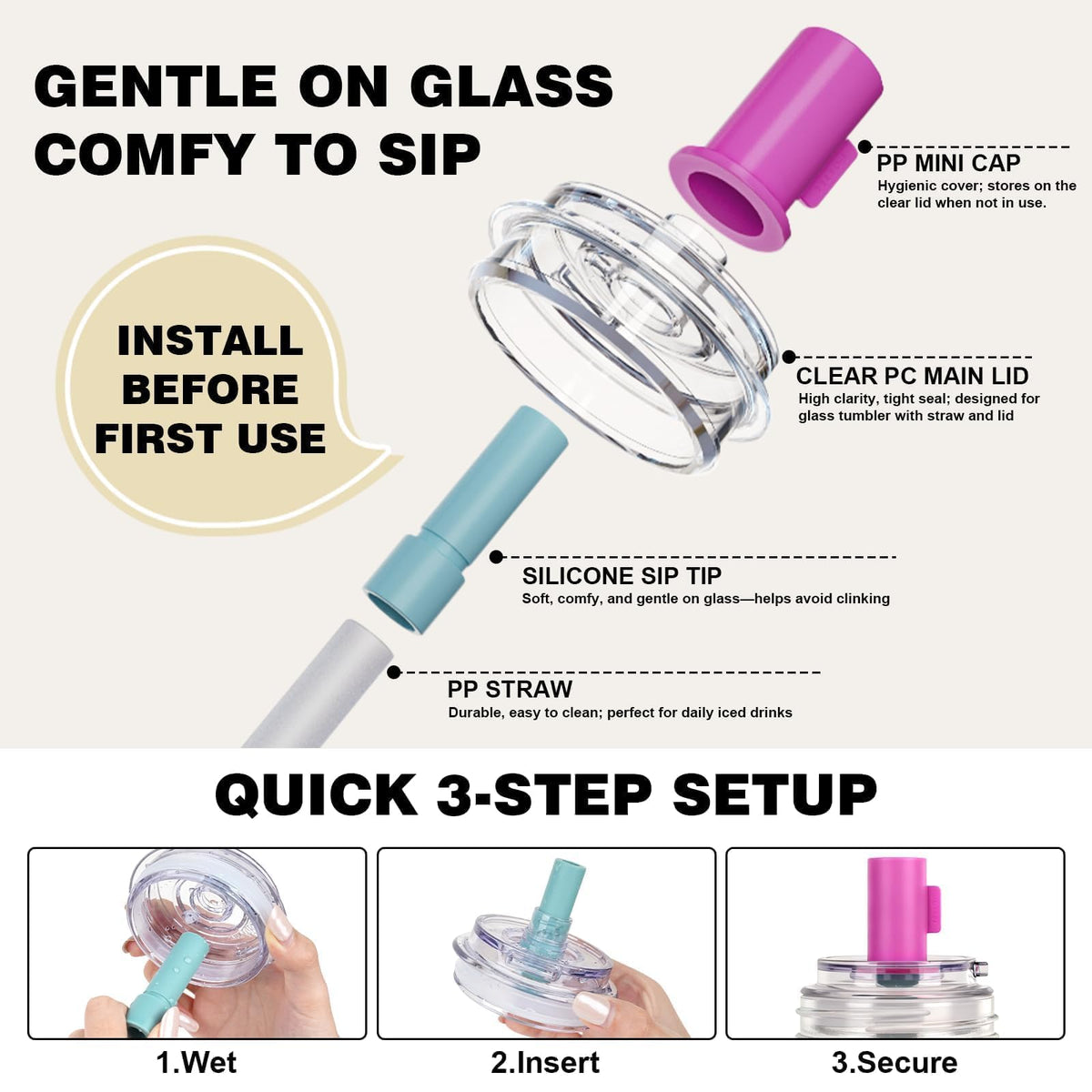 Glass Cups With Lids And Straws (2 Count)