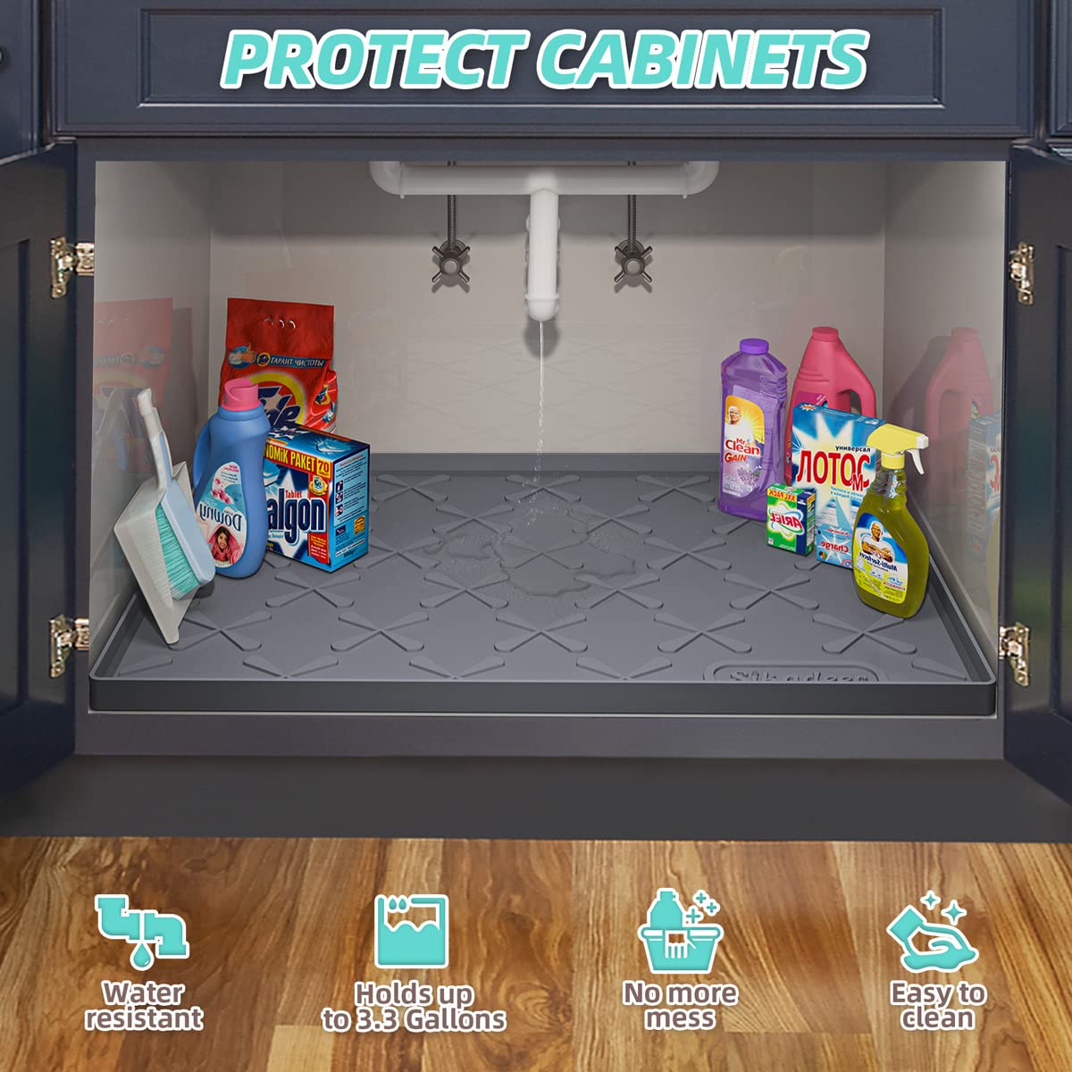 Waterproof Under Sink Mat 19" x 19" Silicone Mat Cabinet Protector