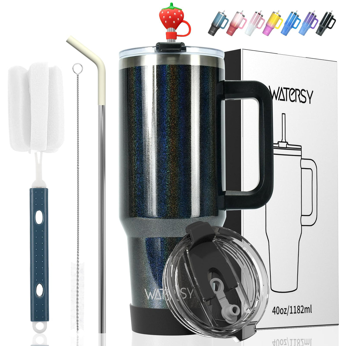 40 oz Shiny Tumbler with Handle and Straw