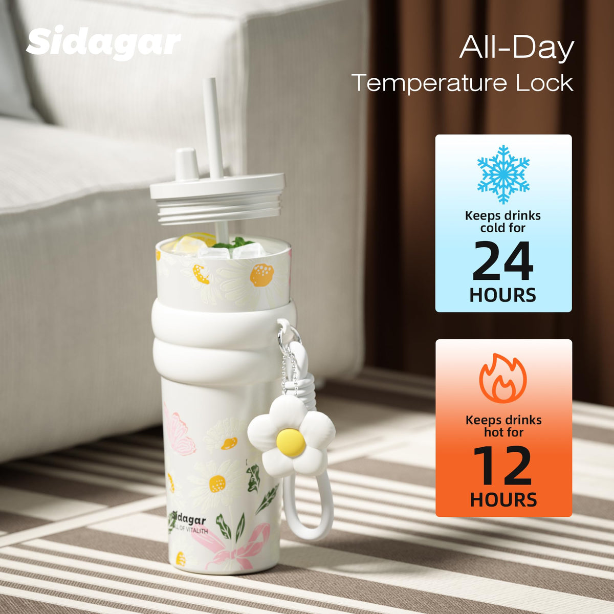24 oz Stainless Steel Tumbler with Lid and Straw