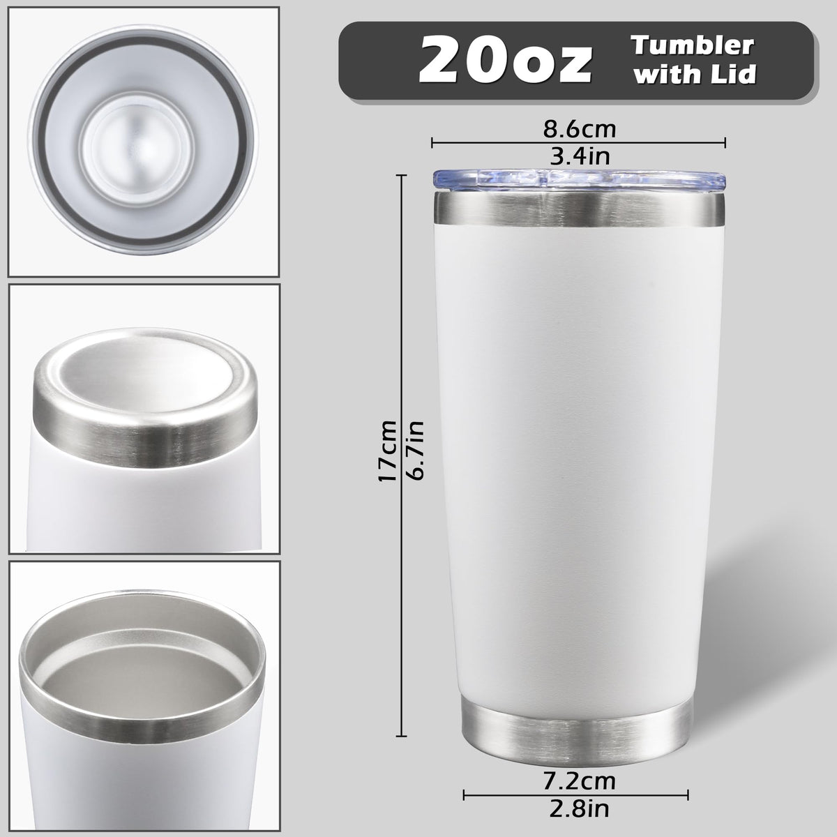 20oz Tumbler with Lid Stainless Steel Tumblers Insulated Mug White 1P