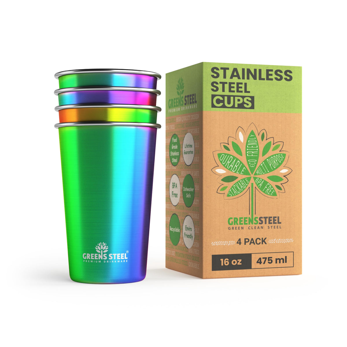 Stainless Steel Cups 16 oz Pint Tumbler (4 Count)