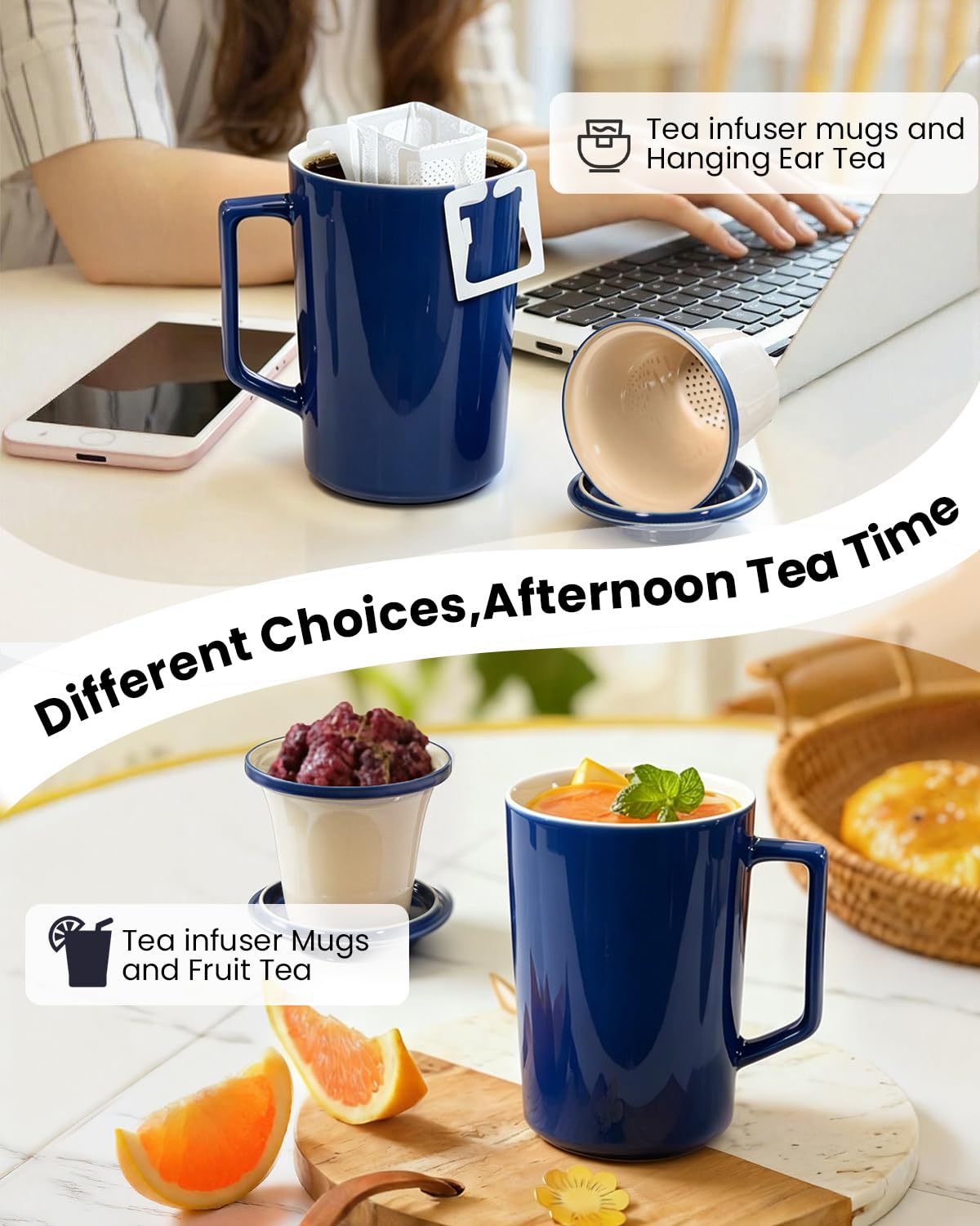 15 OZ Porcelain Tea Infuser Cup with Lid