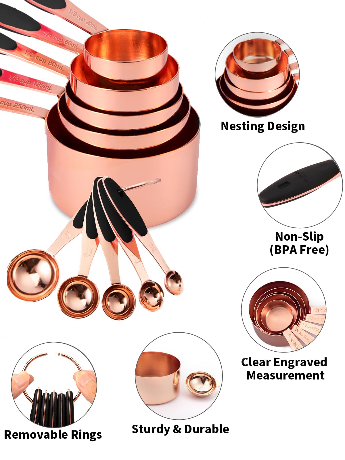 Copper Measuring Cups and Spoons Set of 10 Piece