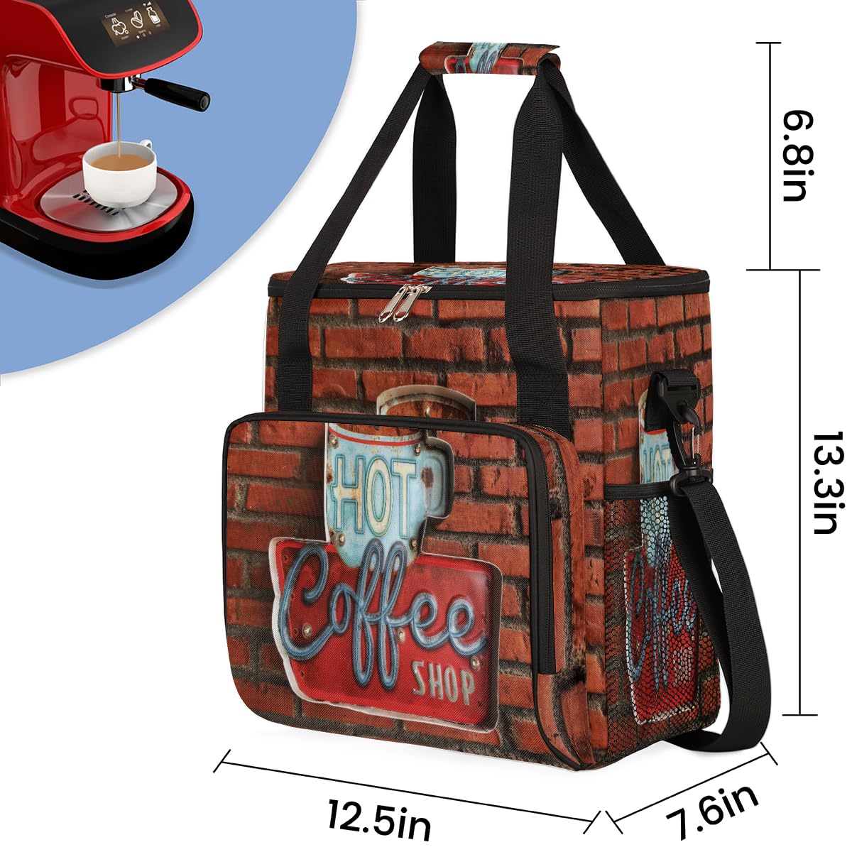 Vintage Red Brick Coffee Maker Carring Bag Travel Carrying Storage Tote Compatible with Keurig K