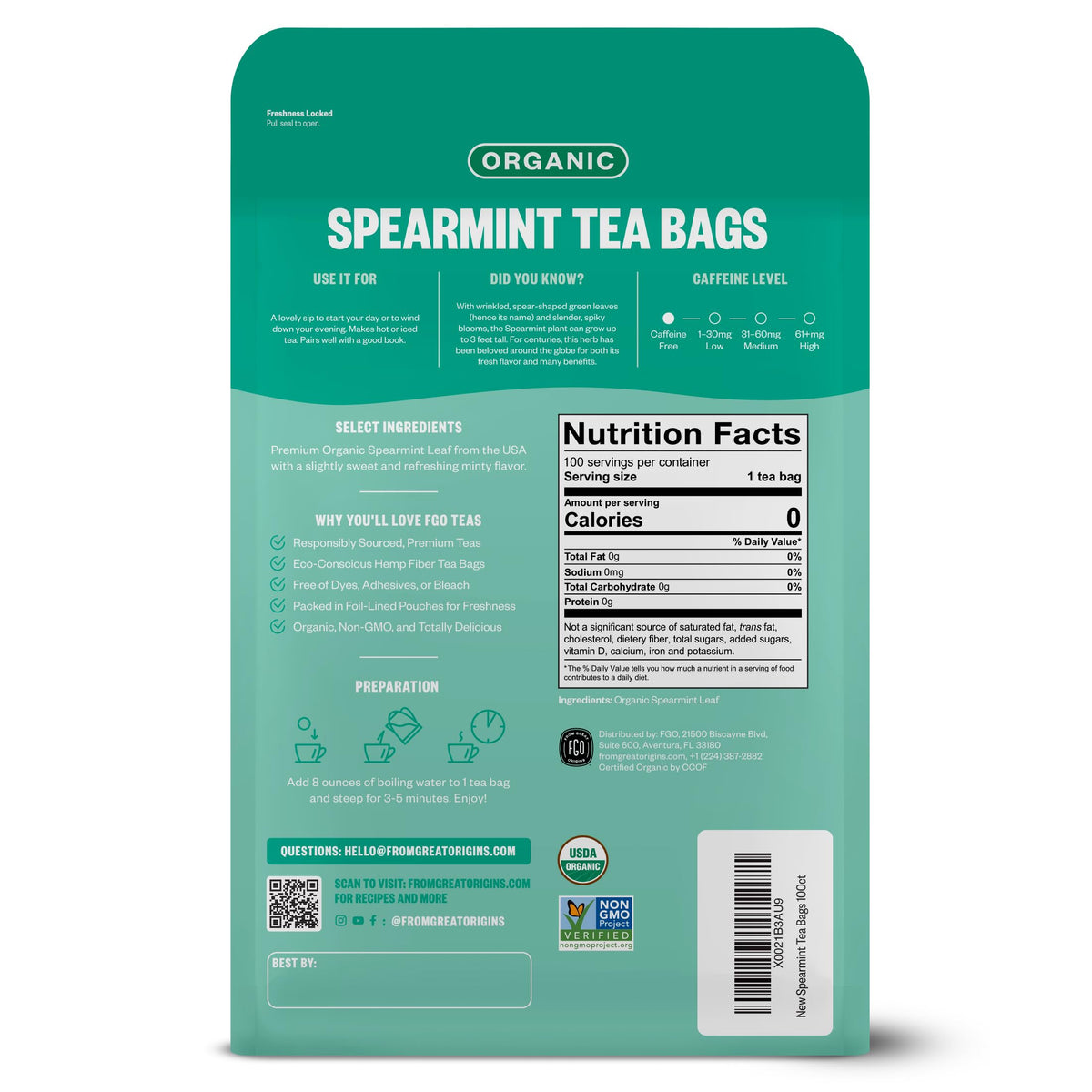 Organic Spearmint Leaf Tea (100 Count)