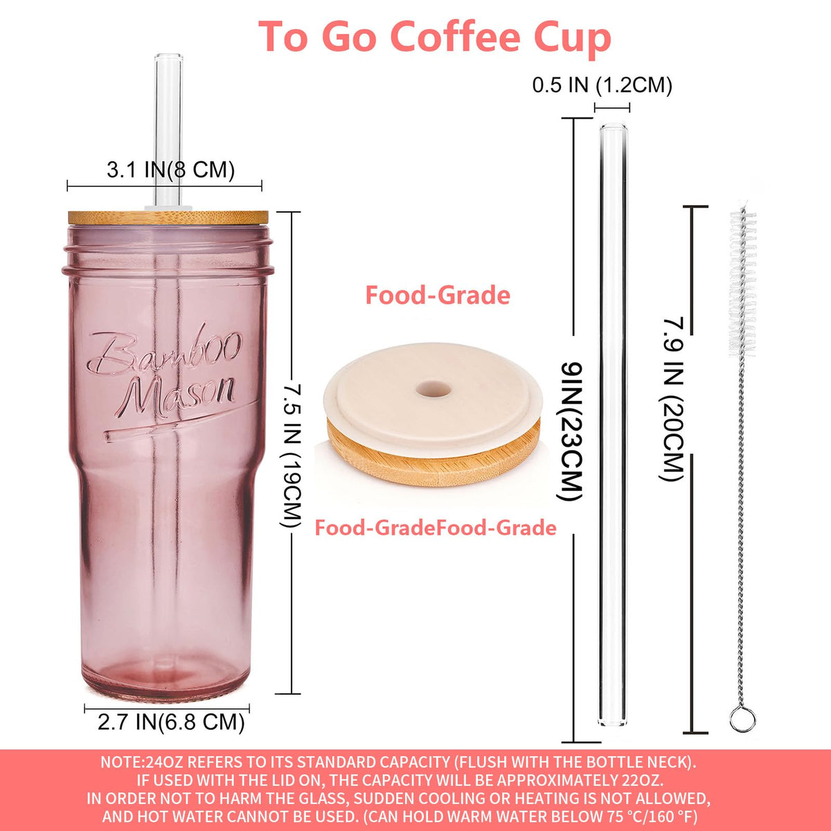 Glass Cups with Lids and Straws (2 Count)
