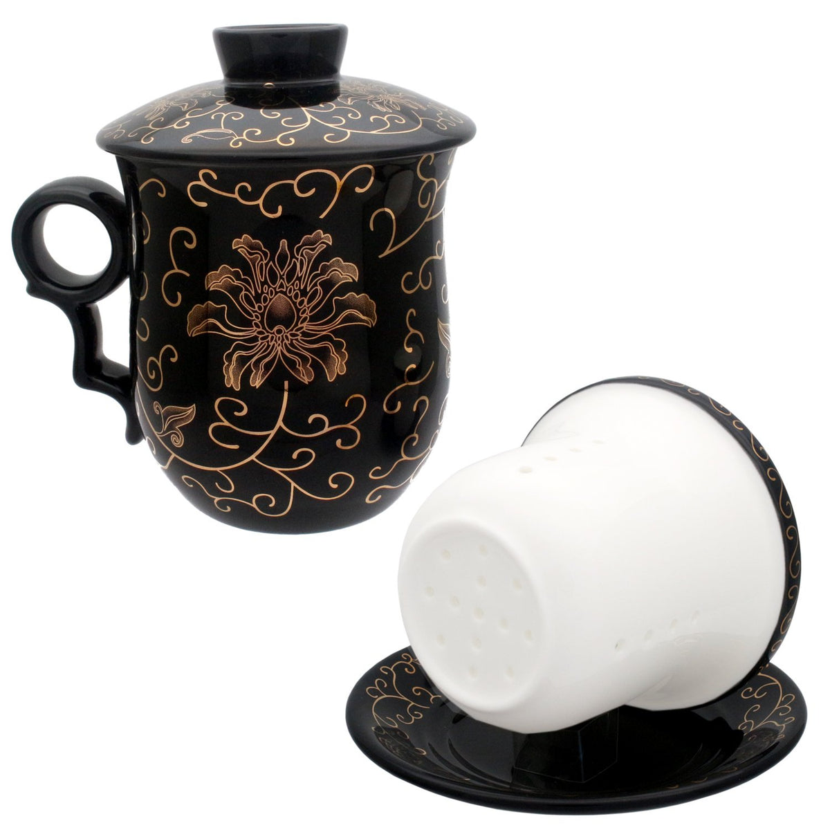 Porcelain Tea Cup with Infuser Lid and Saucer Sets