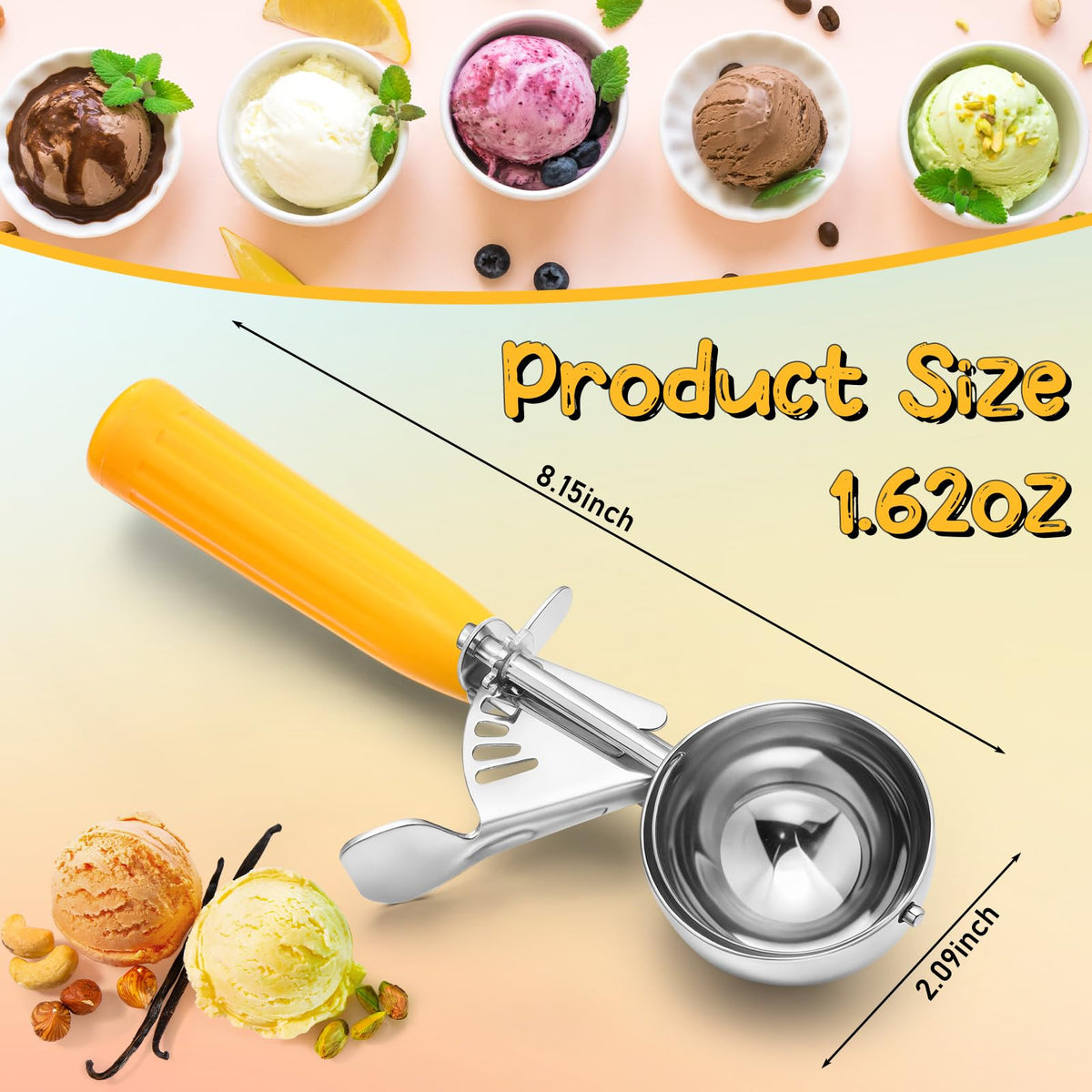 4 Pcs Ice Cream Scooper with Trigger