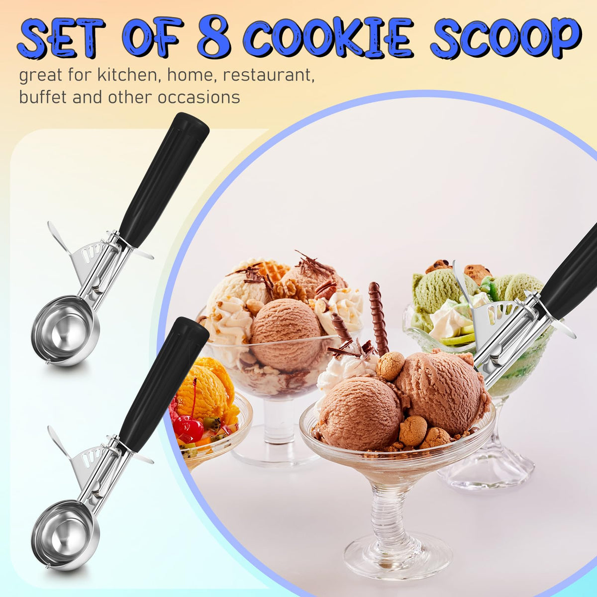 8 Pcs Release Cookie Scoops Ice Cream Scooper with Trigger Release Portion Scoop Stainless Steel for Portion Control (8 Count)