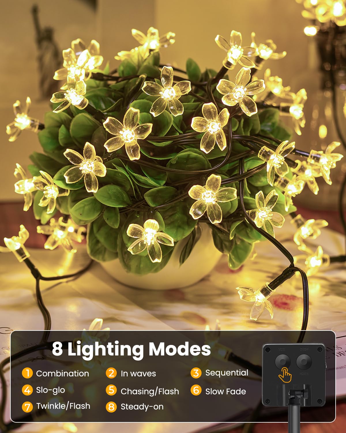 2 Pack Total 52FT 120 LED Solar String Lights Flower Outdoor Waterproof Fairy Lights for Garden Yard Fence Patio Christmas Tree Wedding Party Decor (120 Count)
