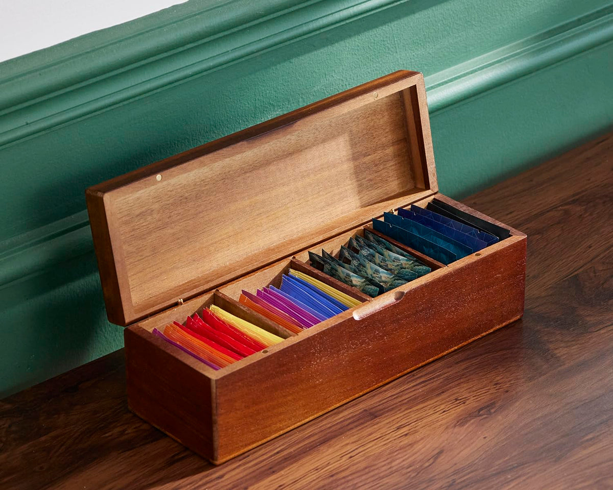Wooden Tea Bag Organizer Box with 4 Compartments
