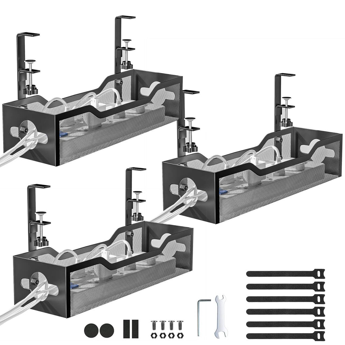 Under Desk Cable Management Tray 3 Pack