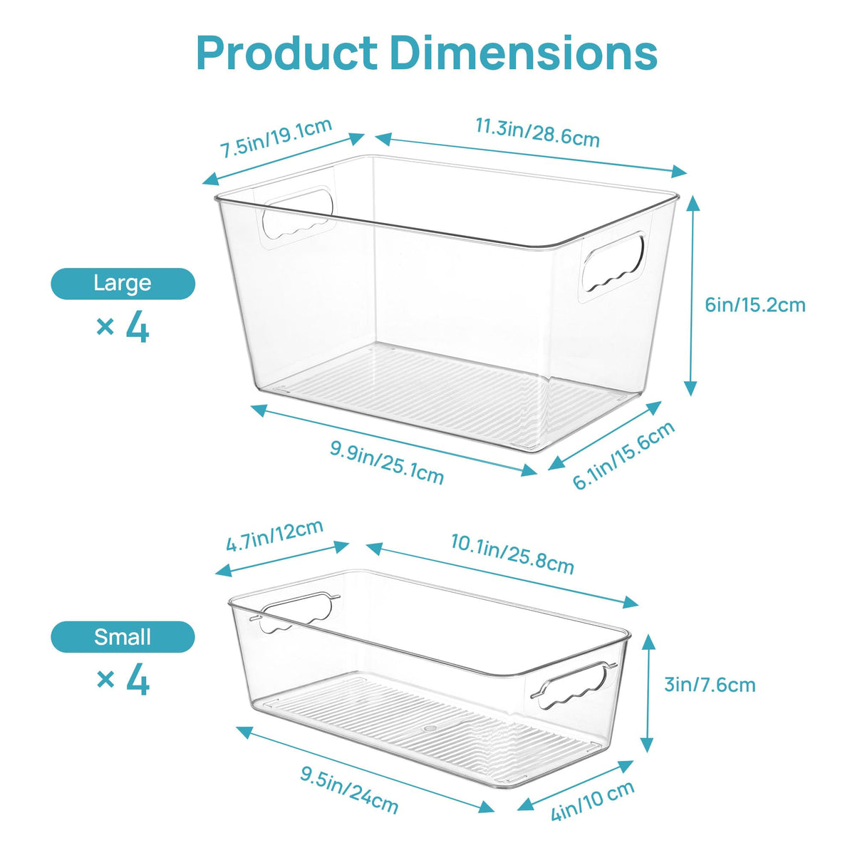 8 Pack Clear Storage Bins Set for Pantry Organizer (8 Count)