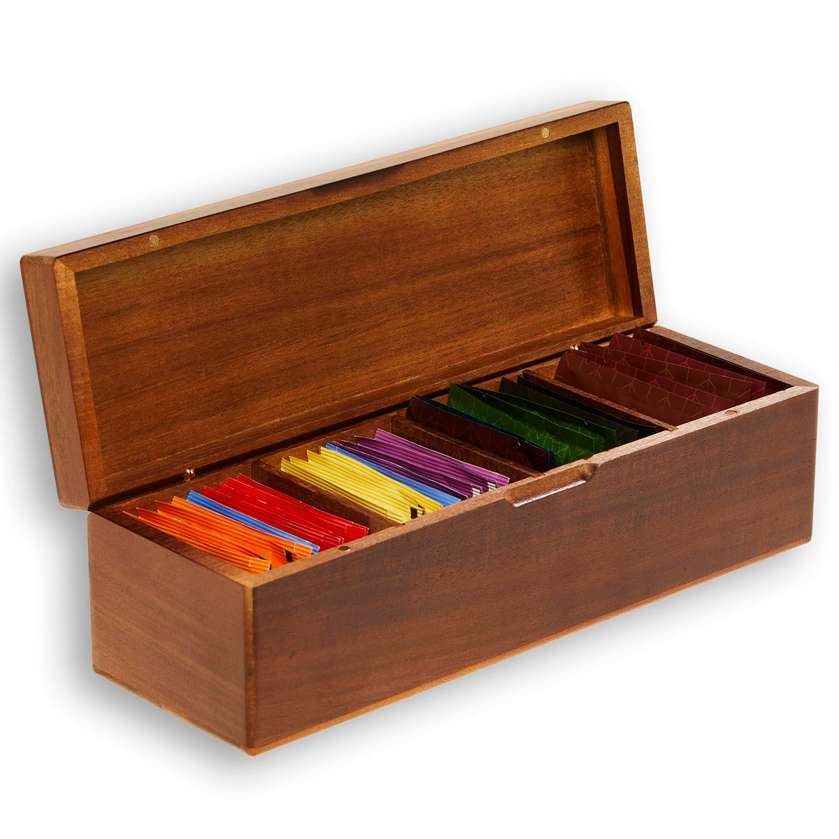 Wooden Tea Bag Organizer Box with 4 Compartments