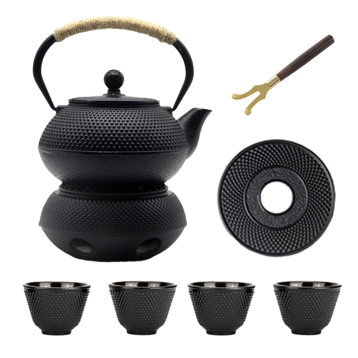 30.4oz Small Cast Iron Teapot Set with Candle Warmer