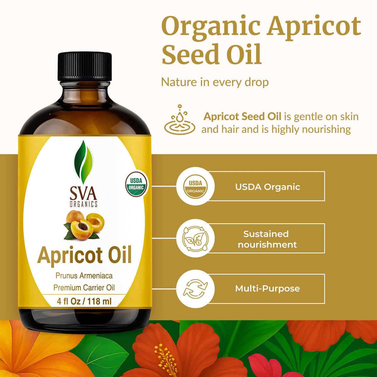 SVA Organic Apricot Seed Carrier Oil with Dropper (4 Fl Oz)