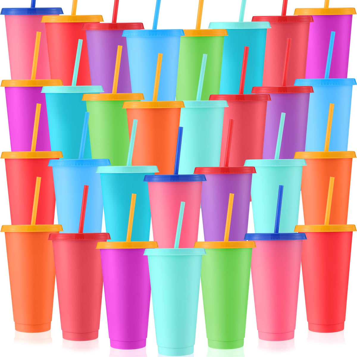 30 Pack Plastic Cups with Lids Straws (30 Count)