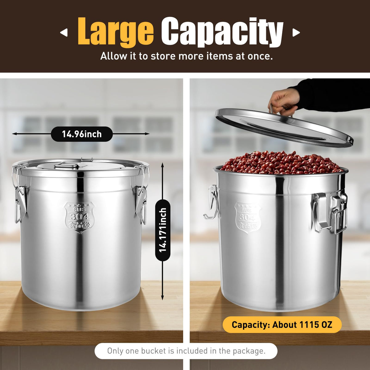 8.7Gal 304 Stainless Steel Bucket Milk Can with Airtight Lid