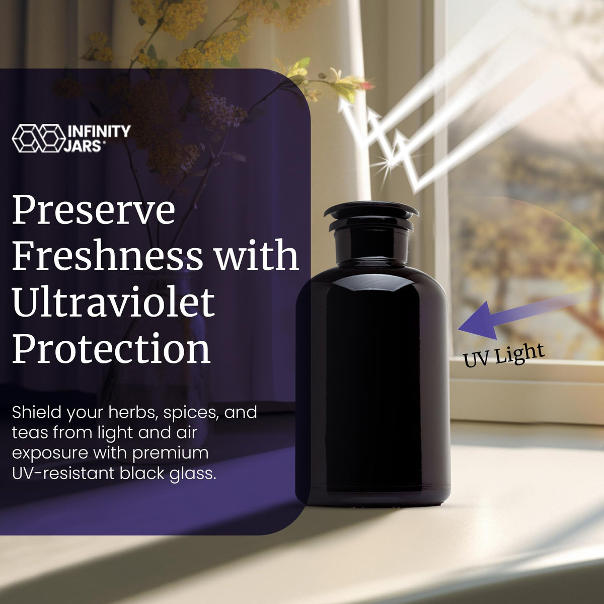 2L (68 Fl oz) Black Ultraviolet Blocking Glass Apothecary Jar Airtight Smell‑Proof Refillable Container for Herbs, Spices, Tea & Essential Oils