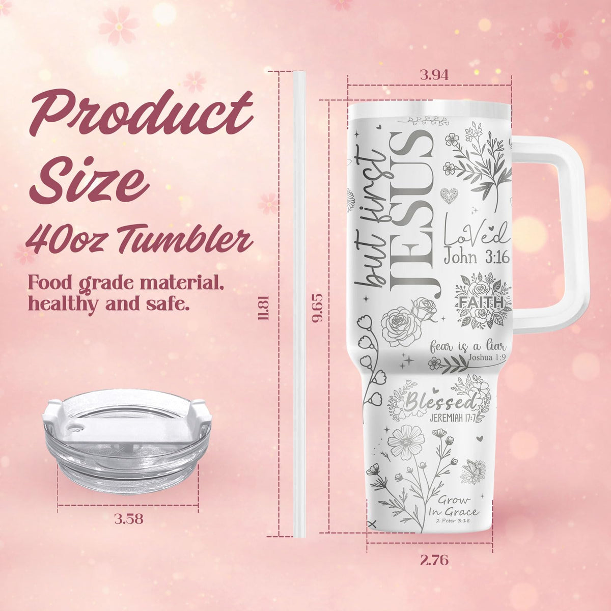 Christian Religious Inspirational 40 oz Tumbler with Handle